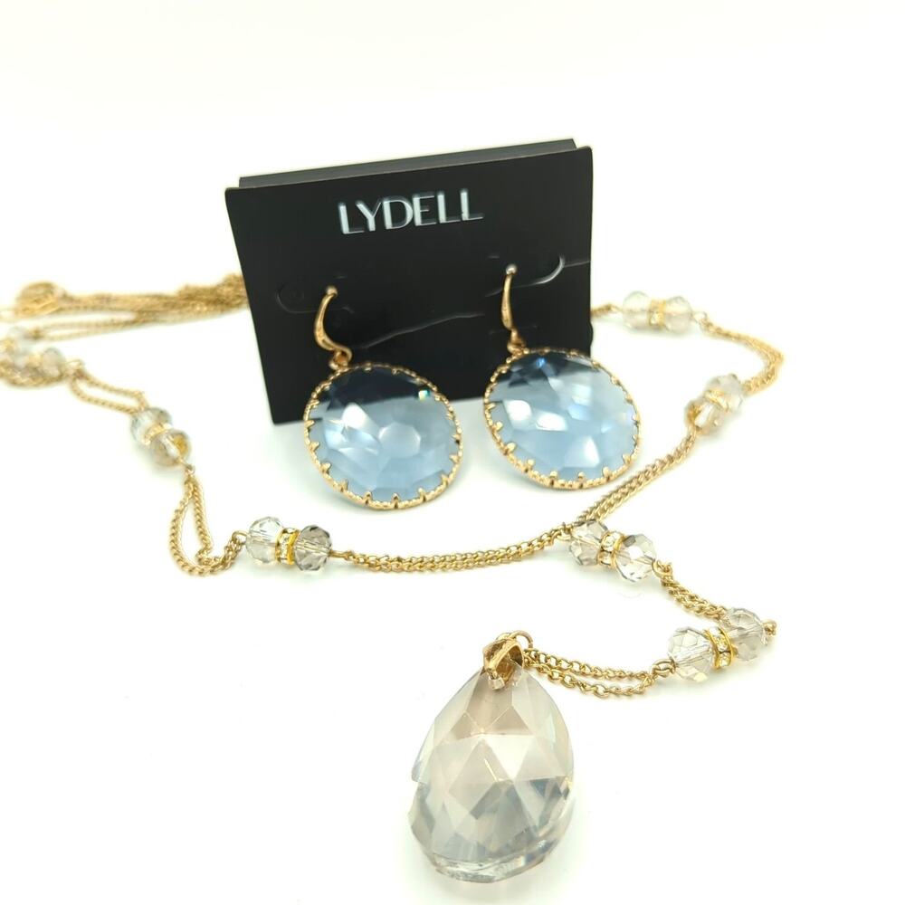 Lydell Pastel Blue Drop Earrings & Gold Tone Teardrop Necklace Set